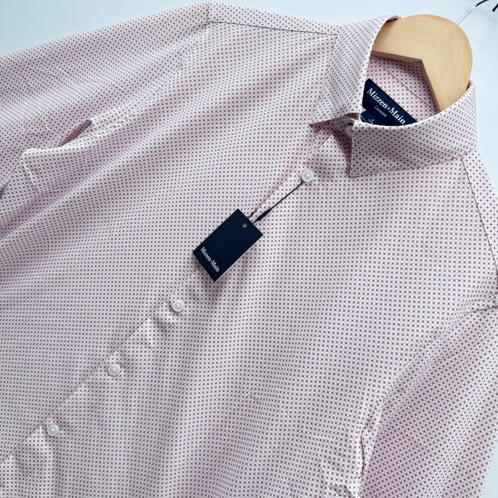 Mizzen+Main Leeward Dress Shirt Mens Small Wine Plus Print New